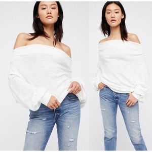 Free People Skyline Thermal Off Shoulder Top White XS Casual Slouchy